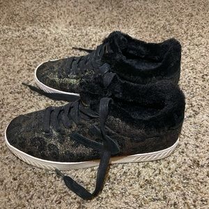 Tretorn Sparkly Cheetah Print Fur Lined Sneakers